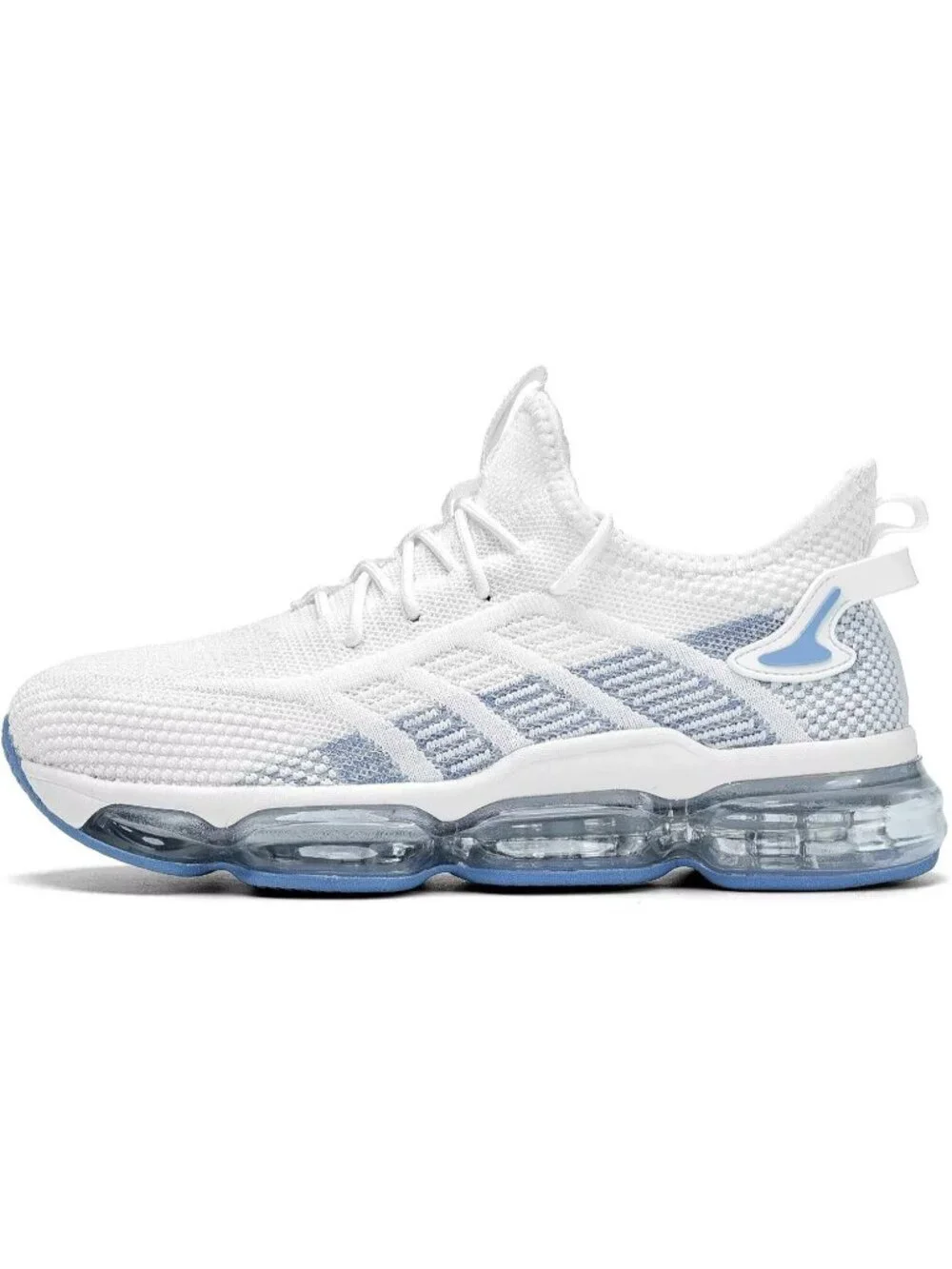 Men's White Blue Running Shoes Air Cushion Slip on Walking Tennis Sneakers
